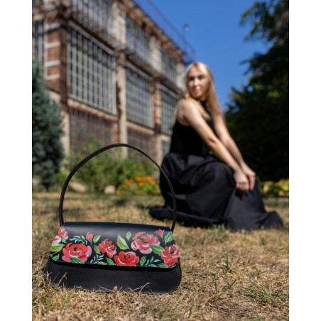 Black Floral Leather Tote