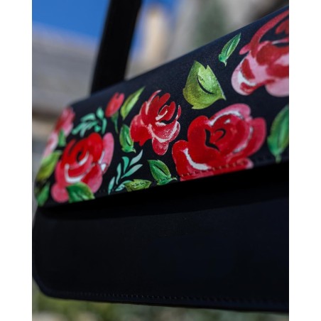 Black Floral Leather Tote