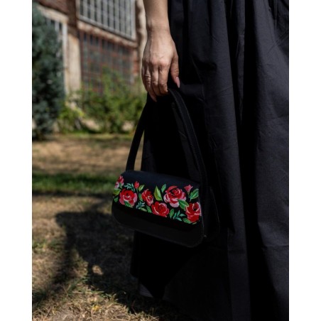Black Floral Leather Tote