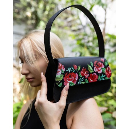 Black Floral Leather Tote
