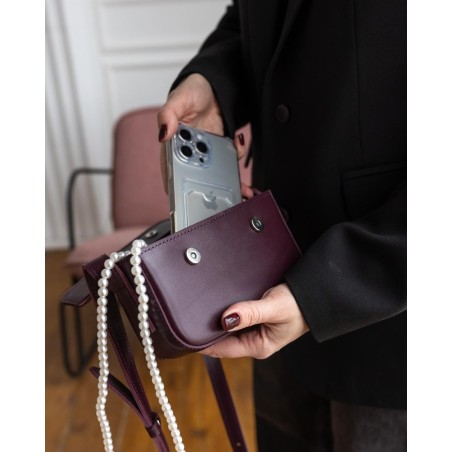 Genuine leather burgundy crossbody bag