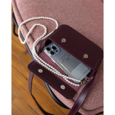 Genuine leather burgundy crossbody bag