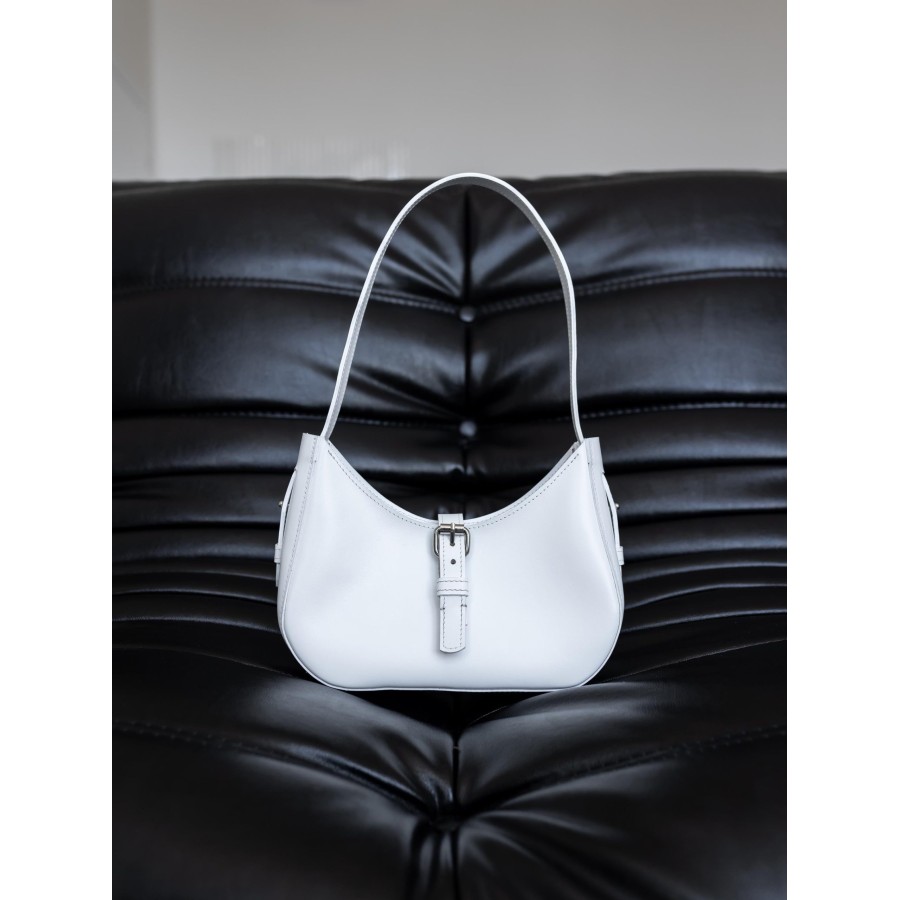 White Leather Moon Bag