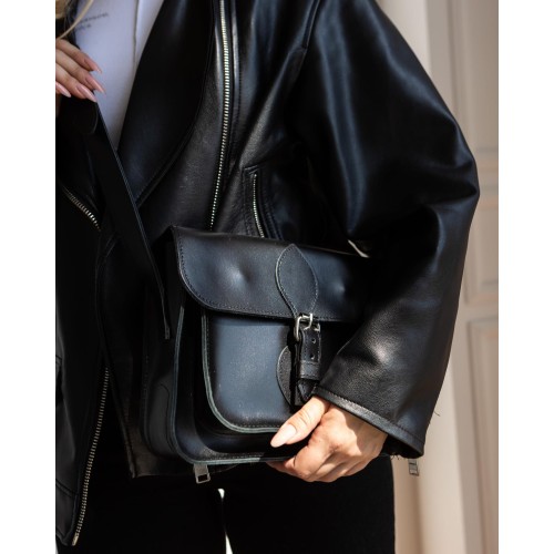 Leather Black Simple Crossbody Bag